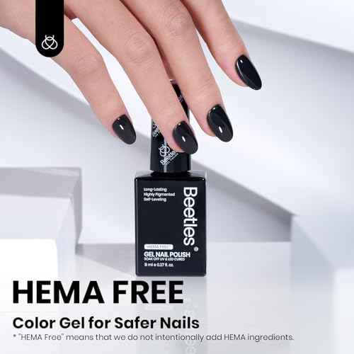 beetles Gel Polish Classic Black Gel Nail Polish - Winter Gel Polish Hema Free Soak Off Uv LED Nail Lamp 8ml DIY Home Manicure Salon Gift for Women Silent Charm