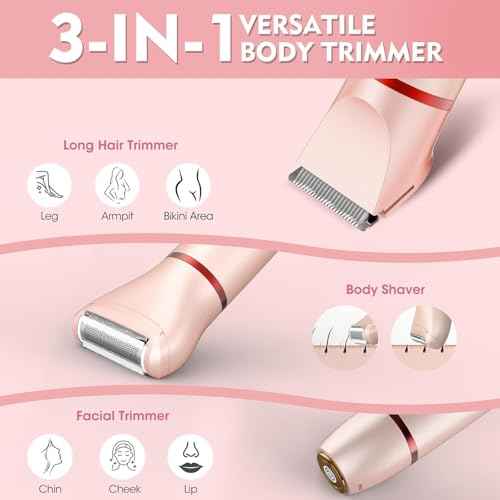 Bikini Trimmer for Women, 3 in 1 Electric Razors for Women, Rechargeable Electric Bikini Shaver, Waterproof Pubic Hair Trimmer and Facial Hair Remover with LED Display