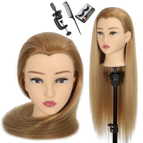 Mannequin Head Human Hair with Stand 28 Inch Long Hair for Styling Practice, Cosmetology Training & Wig Display - Realistic Makeup Head for Beauty Salon & Barber Students (blonde)