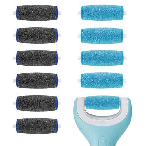 11 Pack Replacement Roller Heads for amop Pedi Perfect Refills Electronic Foot File, Include 6 Extra Coarse & 5 Regular Coarse Replacement Heads Compatible with Amop (Black+Blue)