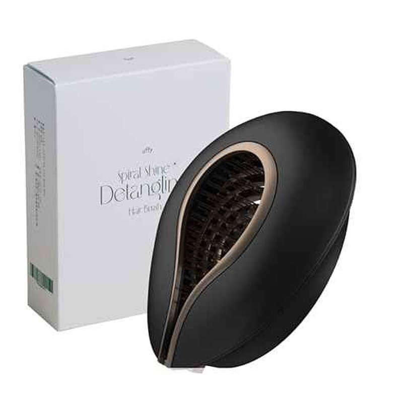 Uffy Spiral Shine Detangling Hair Brush for Wet & Dry Hair, Shower Detangler, Travel Brush ? Anti-Frizz Bristles, Tangle-Free, Reduces Breakage, Ergonomic Handle, Obsidian Black