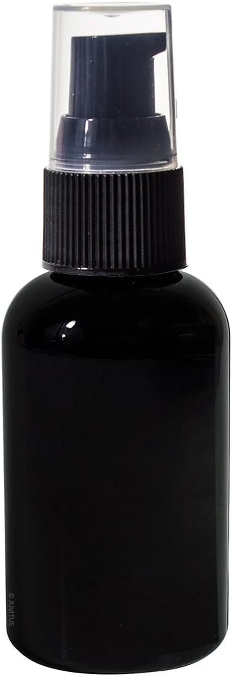 JUVITUS (12 pack) 4 oz Black Plastic PET Boston Round Bottle with Black Treatment Pump