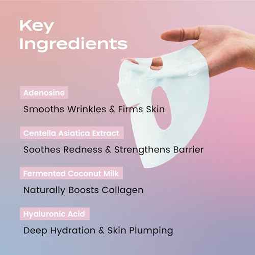 Body Restore Natural Collagen Face Mask 12 Pack ? Korean Skin Care Mask with Fermented Coconut Water, Christmas Stocking Stuffers, White Elephant, Birthday Gifts for Women & Men, Dry Skin - Variety