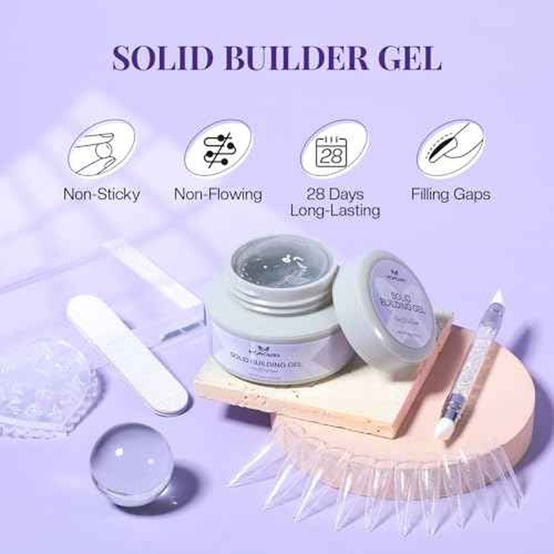 Morovan Solid Builder Nail Gel: 60g Large Capacity Nail Builder Gel for 3D Sculpting Non-Sticky Hard Gels for Nails Extension Carving Soak Off UV LED Salon Home DlY