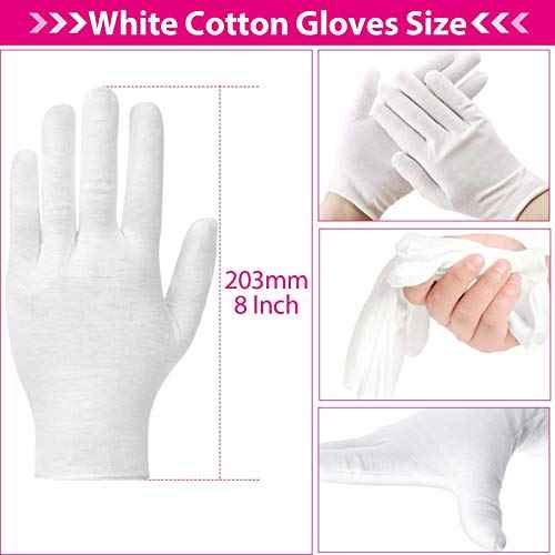 20 Pairs Cotton Gloves for Dry Hands, Paxcoo White Cotton Gloves for Eczema, Cosmetic Moisturizing and Jewelry Inspection, Medium Size