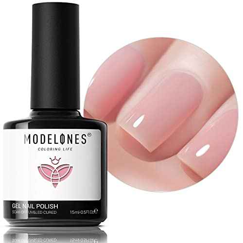 modelones Pink Gel Nail Polish, Jelly Nude Pink Gel Polish French Tip Base Colors Translucent Soak Off U V Soap Nails for Nail Art Manicure at Home 15ML