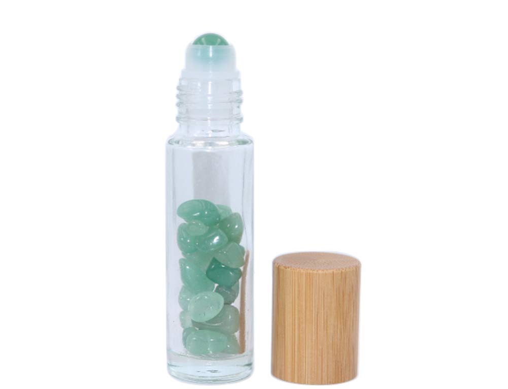 Wresty 10ml Roll On Bottle With Gemstone Rollerball&Crystal Chips Inside,10 Packs Glass Roller Bottles Essential Oil Sample Bottles(Bamboo Lids)