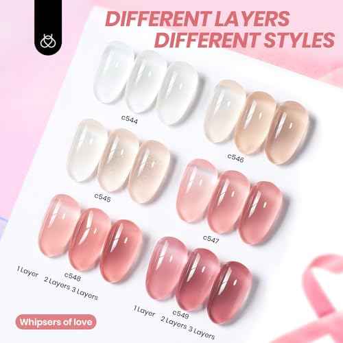 beetles Gel Polish Whispers of Love Jelly Gel Nail Polish Set - 6 Colors Milky White Nude Pink Neutral Sheer Translucent Soak Off UV Gel Nail Kit, Nail Concealer for Salon DIY Manicure Gift for Women