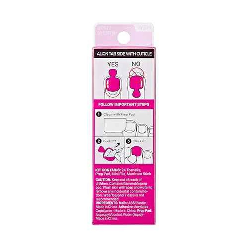 KISS imPRESS No Glue Mani 30 Pcs Press On Toenails, Hot Pink Stick On Extension False Nails for Toes, Peel & Press Easy Apply, Hassle-Free Removal, Includes Manicure Stick, Prep Pad & File
