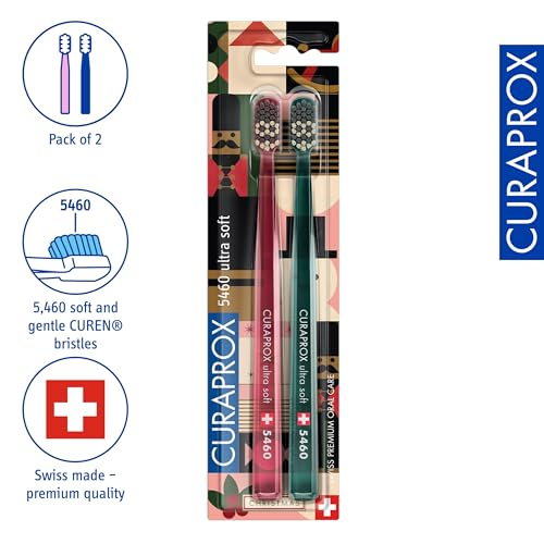 Curaprox Manual Toothbrush ? Christmas Edition 2023 | Ultra-Soft for Sensitive Teeth and Gums | 2-Pack, Festive Red and Green
