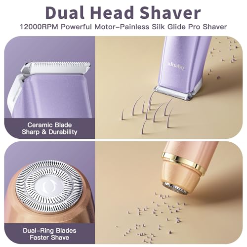 Bikini Trimmer for Women, Electric Razors with Dual Heads, Rechargeable Pubic Hair Trimmer with IPX7 Waterproof, Painless Pro Shaver for Underarm Leg Arm Body Face Private Area£¨DuskyRose£©