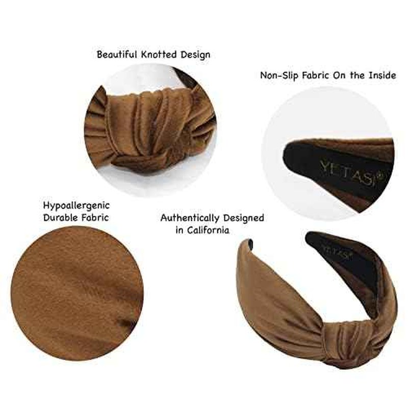 Women's Headbands: Brown Velvet Chic Knotted Top Knot, Trendy Fashion Designer Head Band
