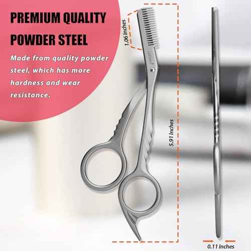 Eyebrow Trimming Scissors with Combs, Eyebrow Trimmers, Eyebrows Shaping Grooming Kit, Gifts for Men Women Stocking Stuffers, Powder Steel Sliver