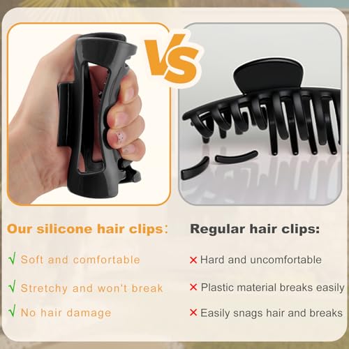 3 PCS Silicone Flexible Hair Claw Clips for Women Soft Bendable Claw Clip Scalp-Safe Soft Cloud Hairclip for Thin and Thick£¨Red + Black + Khaki£©