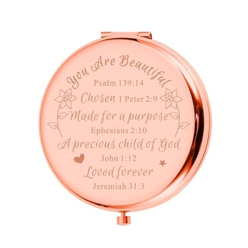 Christian Gifts for Teen Girls Women Baptism Gifts for Teen Girls College Religious Bible Verse Inspirational Christmas Confirmation Gifts for Daughter Friend Girlfriend Compact Mirror Makeup Mirror