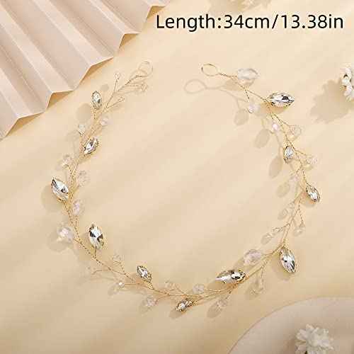 Teyglen Bridal Rhinestone Crystal Hair Vine - Handmade Long Black Rhinestones Headband for Brides, Vintage Headpieces for Women, Party Prom Birthday (Black)