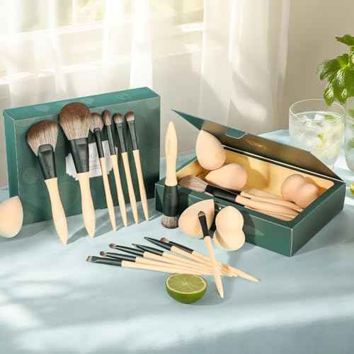DUcare Makeup Brushes 14Pcs with 3Pcs Christmas Sponges Cosmetic Bag Makeup Brush Set for Foundation Blending Face Powder Blush Concealers Eye Shadows