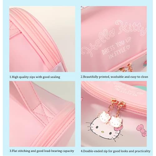 Cute Cartoon Womens Toiletry Bag, PU Leather Translucent Waterproof Toiletries Bag, Travel Makeup Bag Organizer (Pink)