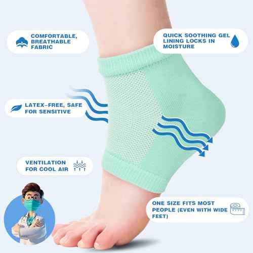 Moisturizing Heel Socks - 6 Pairs for Dry Cracked Feet, Toeless Gel Socks for Hydration and Repair