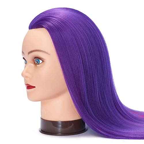 Traininghead 26"-28" Mannequin Head Hair Styling Training Practice Head Manikin Cosmetology Doll Head Synthetic Fiber Hair Hairdressing Training Model with Free Clamp Stand (1813W0320)