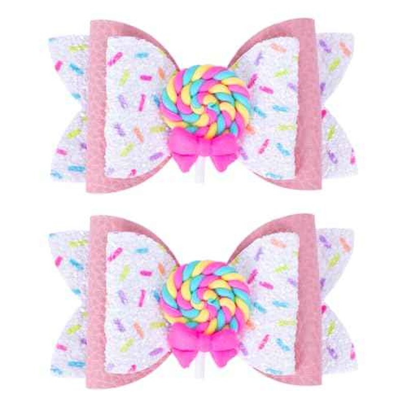 Beleki Lollipop Hair Bows, Glitter Hair Clips for Girls Sparkly Confetti Sprinkle Handmade Bows Metal Alligator Hairpin Hair Accessories for Girls Birthday Back to School Party Decor - Pink