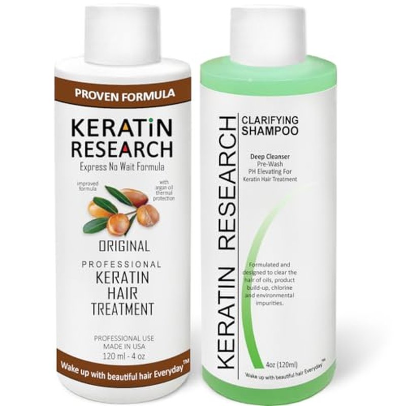 Brazilian Keratin Hair Straightening Complex (2x 120ml) - Blowout Long-Lasting Treatment with Argan Oil for Smooth, Professional Straightening Results - Keratin Research
