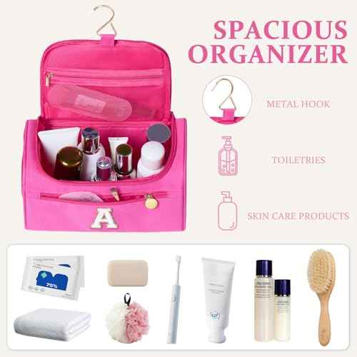COSHAYSOO Initial Girls Hanging Toiletry Bag Tween Preteen Teenager Christmas Birthday Gifts Basket Stuffers for Teen Girl 10-12 12-14 16-18 Travel Trip Favors College Dorm Essentials Pink Letter A