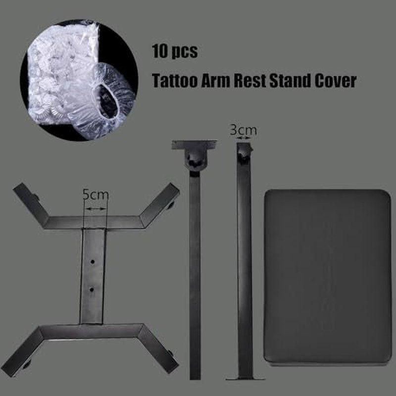 Tattoo Arm Rest, Tattoo Chair for client, Tattoo Armrest Stand, Four-corner base Stability Strongly, Adjustable Height, Thicken Soft Sponge Pad, Foldable Arm Rest