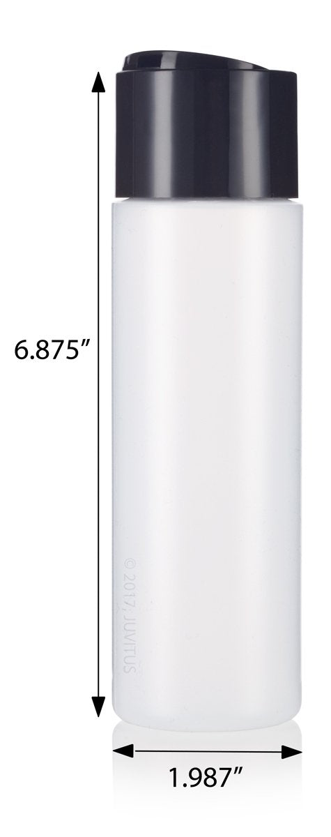JUVITUS 8 oz / 250 ml Professional Natural Clear Refillable Plastic Squeeze Bottle with Wide Black Disc Cap Lid (6 pack)