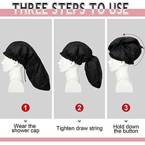 Eurzom 4 Pcs Jumbo Adjustable Braids Shower Cap for Long Hair Extra Large Shower Cap for Women Men Foldable Waterproof Hair Bonnets Plastic Oversize Bath Hats(Red, Blue, Black, Gray)