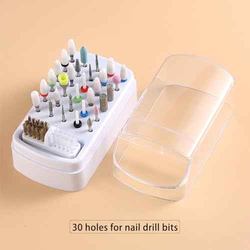 2 in 1 Nail Drill Bit Holder and Nail Drill Bits Cleaner Brush Case, 30 Holes Nail Drill Bits Organizer Display Stand Container Box, Manicure Drill Cleaning Brush, Professional Nail Tools