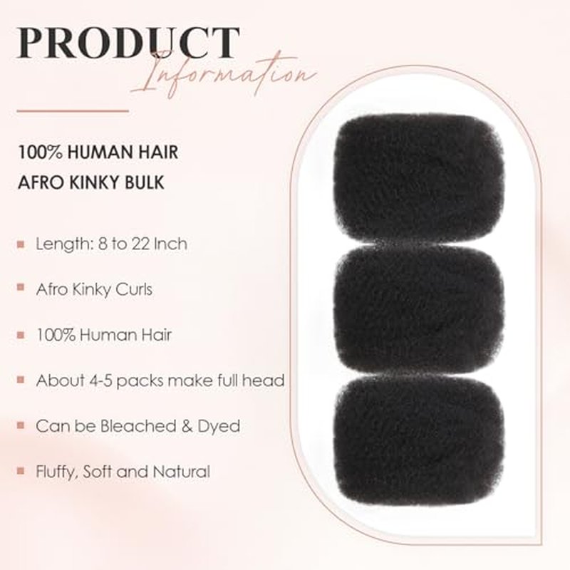 Teresa Afro Kinkys Bulk Human Hair For Twists, Afro Kinky-Curly Human Hair Bulk For Dreadlocks Extensions,Bulk Human Braiding Hair Natural And Soft (18 Inch, 30g/Pack)