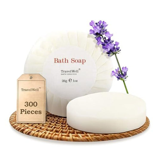Travelwell Bar Soap Bulk - 1 oz, 300-Pack - Individually Wrapped Hotel & Travel Mini Soap Bars - For Vacation Rental and Airbnb Toiletries or Hygiene Kits Supplies