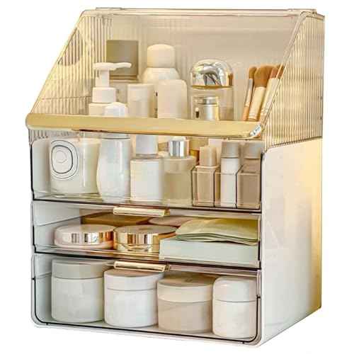 Large Makeup Organizer Countertop Vanity Organizer Case Skin Care Cosmetic Storage Box Bathroom Counter Perfume Skincare Organizers Make Up Caddy Gift Women Girls Clear Design Easy Visibility