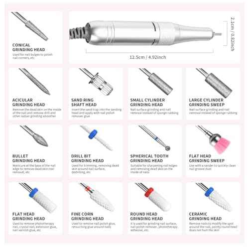 Electric Nail File Professional Kit - 45000RPM Portable Nail Drill Electric File with 11 Bits & Base?LED Screen?Ultra-Silent, Rechargeable Nail Drills Machine for Acrylic Nails Gel Polishing (Pink)