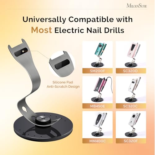 MelodySusie Clip-On Nail Drill Holder with 10 Drill Bits Holes,Acrylic Base Stand for All Clip-On Electric Nail File,Especially for SC300F,SC320H,SC320F,SC320D,SC330G,SM330G,SC320C,MM400D,MB420G