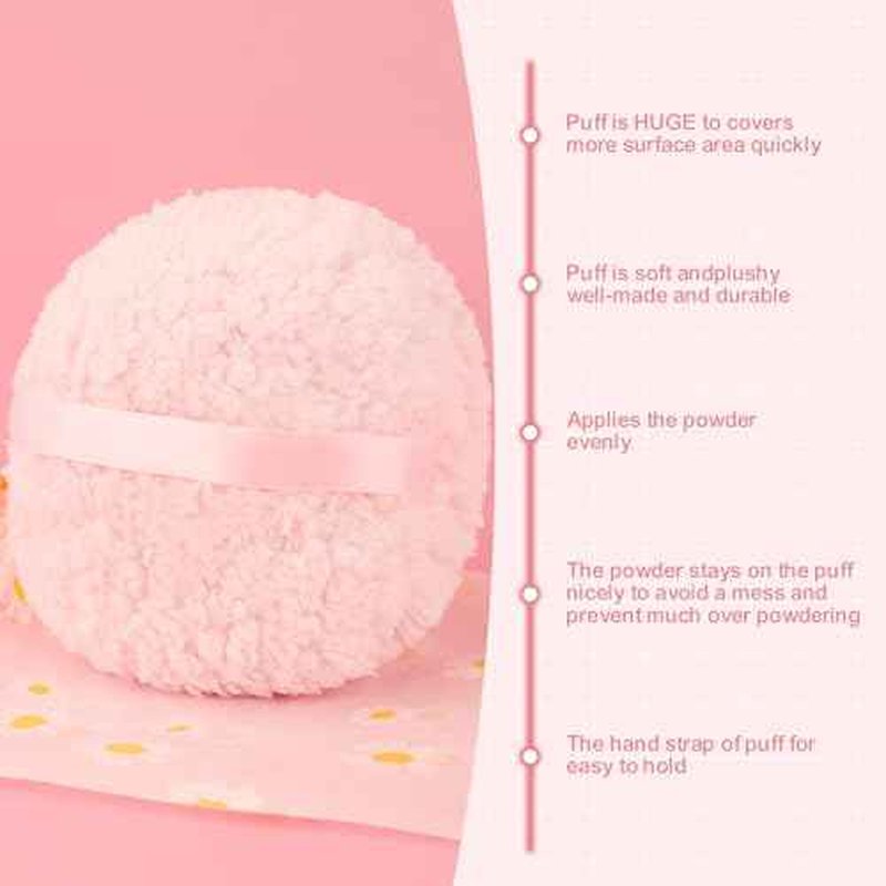 WSYUB Powder Puff, 6" Body Powder Puff, Powder Puff for Body, Body Powder Puffs and Container, Fluffy Soft Large,Pink