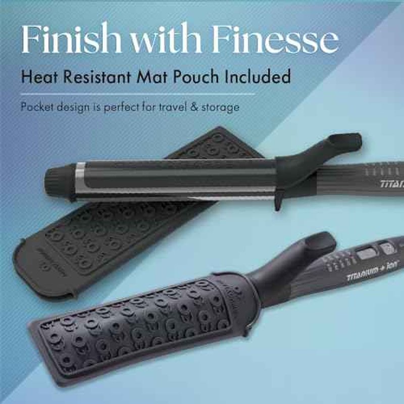 Olivia Garden Titanium + Ion High Performance Professional Curling Iron - Dual Voltage, Snag-Free Styling - Fast Heat Up to 455¡ÆF with Heat Resistant Heat Mat/Pouch