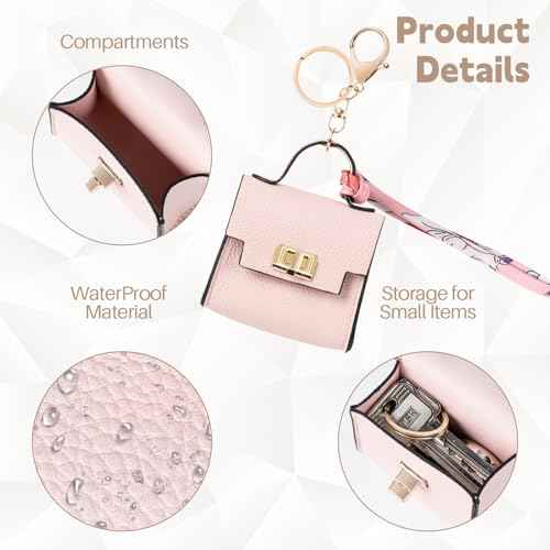 2 PACK Mini Backpack Keychain, Cute Cosmetic Bag for Purse with Wrist Strap, PU Leather Makeup Bag Headphone Pouch for Girls Women, Birthday/Party/Christmas Gifts (Ladder)