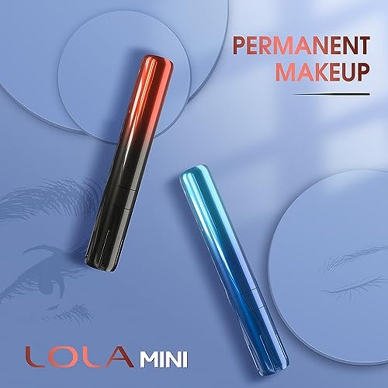 INKin Permanent Makeup Tattoo Machine Kit - LOLA MINI Rotary Tattoo Short Pen SMP Tattoo Gun Lightweight with RCA Cord for Miroblading Shading Lining Eyeliner Lips Cartridges Needles Supply