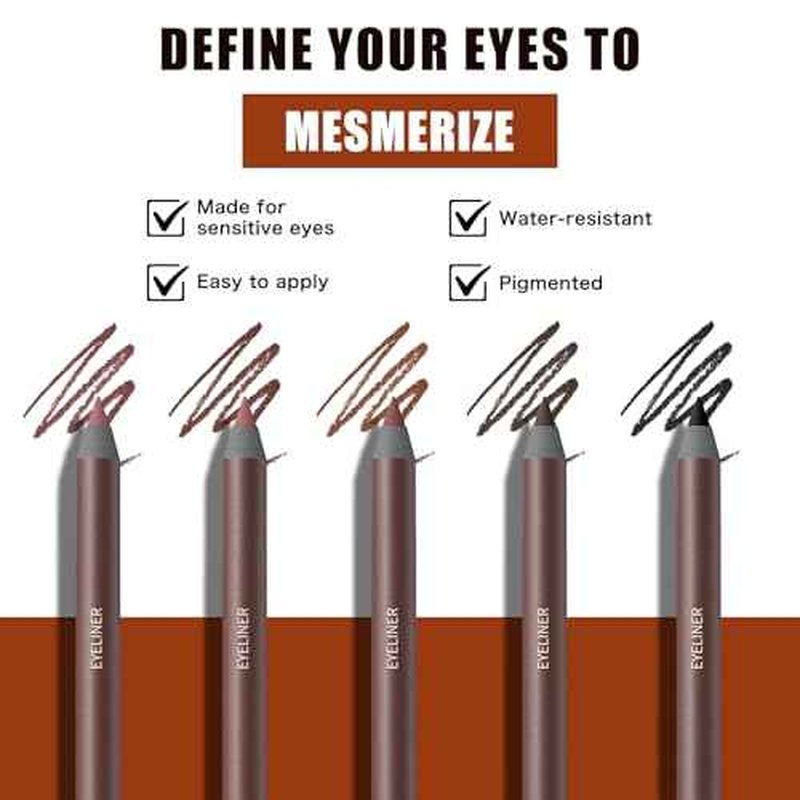 Pinkiou 5 Colors Eyeliner Pencil Set, Waterproof Smudge-Proof Eye Liner Pencil, Long-Lasting Makeup Pencils for Eyebrows and Eyeliner (Plum, Stone, Chocolate, Brown, Black)?