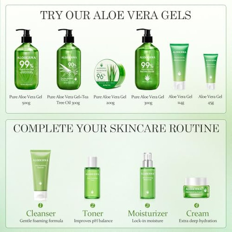 Aloderma Aloe Vera Gel Set - Travel Size Moisturizing Gel | 200g Aloe Flower Essence