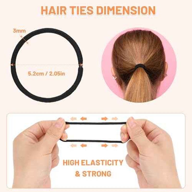 Anezus 200 Pcs Hair Ties for Women Girls Hair Elastics Hair Bands Ponytail Holders Hair Rubber Bands for Thick Straight Curly Hair (Black)