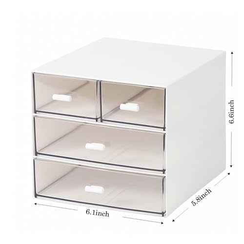 Makeup Organizer with 4 Drawers, Desk Organizer, Cosmetics Storage Box for nail polish, Lipstick, Brushes, Jewelry, Skincare, Bathroom Organization Boxes - White