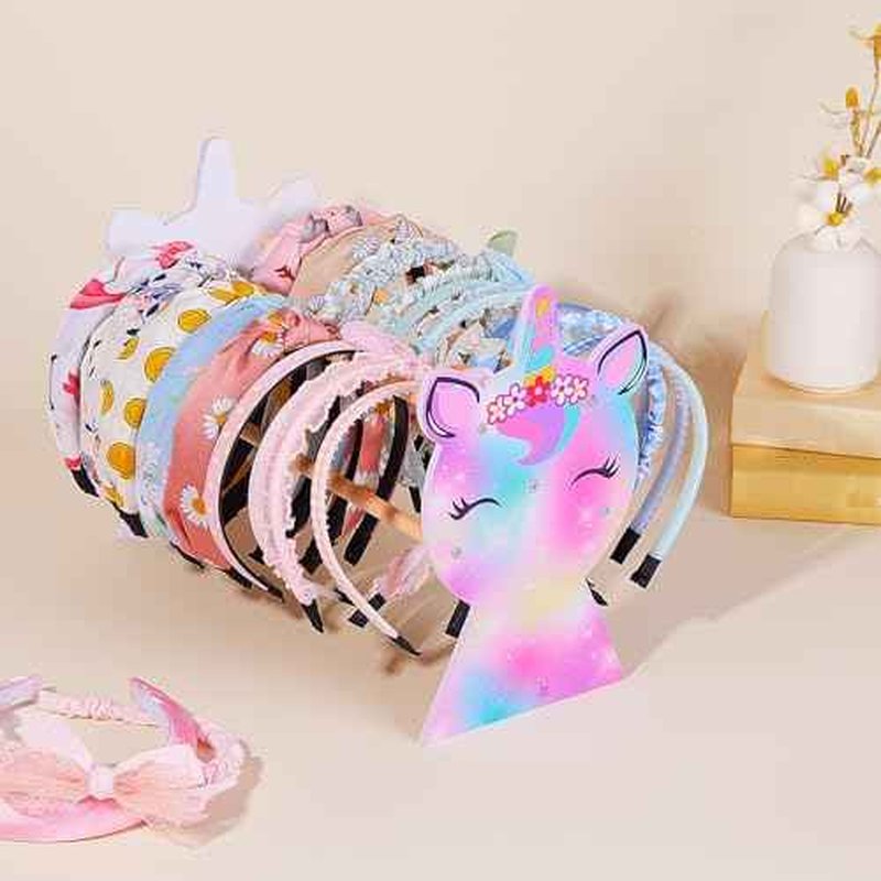 Basumee Girls Headband Holder Organizer Hair Hoop Headband Display Stand Unicorn Hairband Stand Organizer Headband Storage Home Room Decors for Girls, Purple Green Yellow