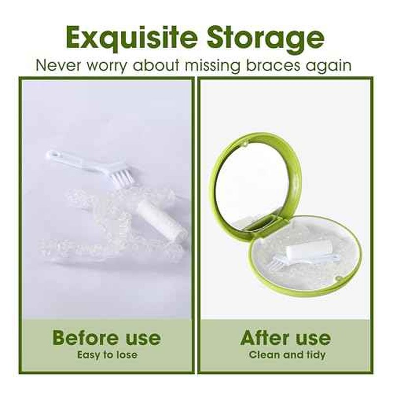 2 PCS Retainer Cases, Compatible with Invisalign, Mouth Guard Case with Mirror, Suitable for Storage Retainer Removal Tool, Chewy, and Brush (1PCS Green White+1PCS Black Purple)