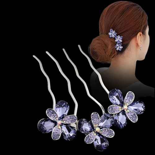 Sparkly Glitter Floral Hair Combs Bridal Wedding Hair Crystal Rhinestones Women Hair Side Combs Jeweled Metal Hairpins Butterfly Long Thick Hair Holder Accessories for Ladies (4 Pack)