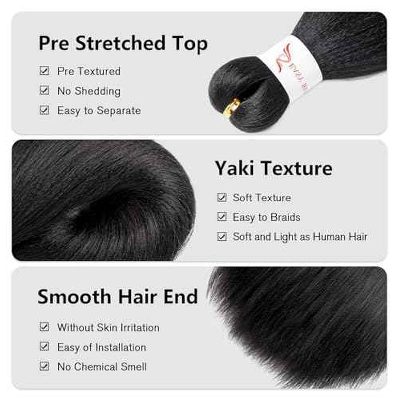 Pre Stretched Braiding Hair 20 Inch 8 Packs Long Black Braiding Hair Pre Stretched Professional Prestretched Braiding Hair Extensions Synthetic Crochet Twist Braids (1B, 20 Inch (pack of 8))