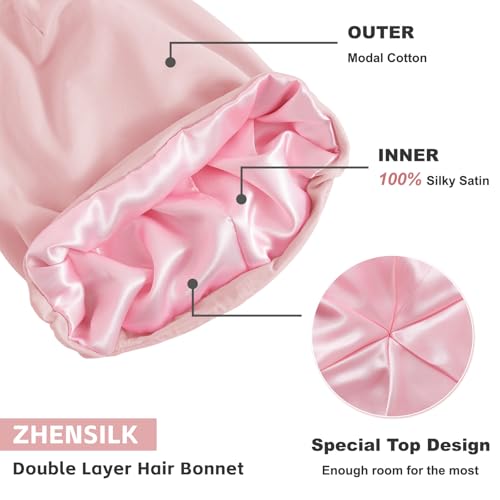 Silk Bonnet for Sleeping Women, Adjustable Silky Satin Lined Sleep Cap, Silk Hair Wrap Slouch Beanie Hat