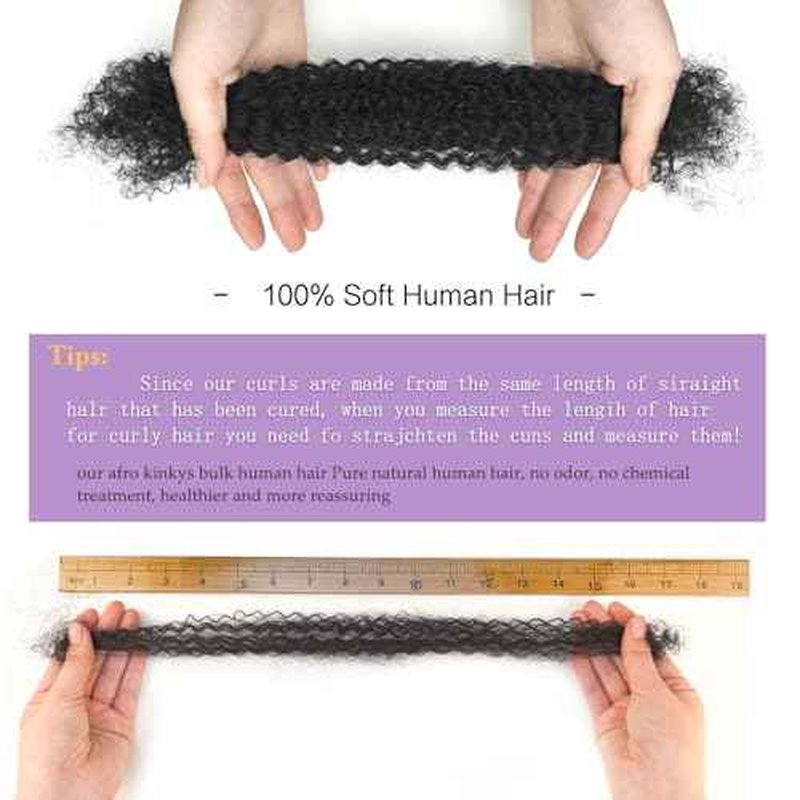 Afro Kinkys Bulk Human Hair 2 Bundles 16 Inch Black Afro Kinky-Curly Human Hair Bundles for Dreadlock Extensions Locs Repair 100% Human Hair 4C Curly for Mini Twist